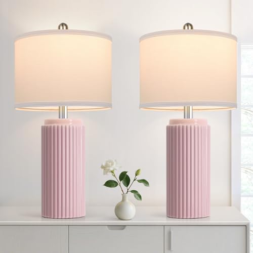 23.5" Pink Ceramic Table Lamps Set of 2 (2 Count)