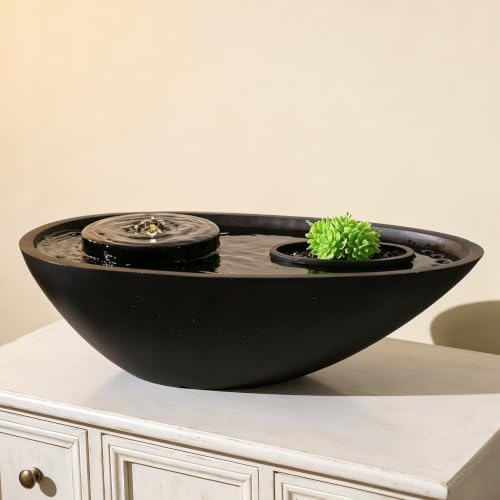 Table Fountain Indoor Water Zen Garden Decor with Succulent Plant