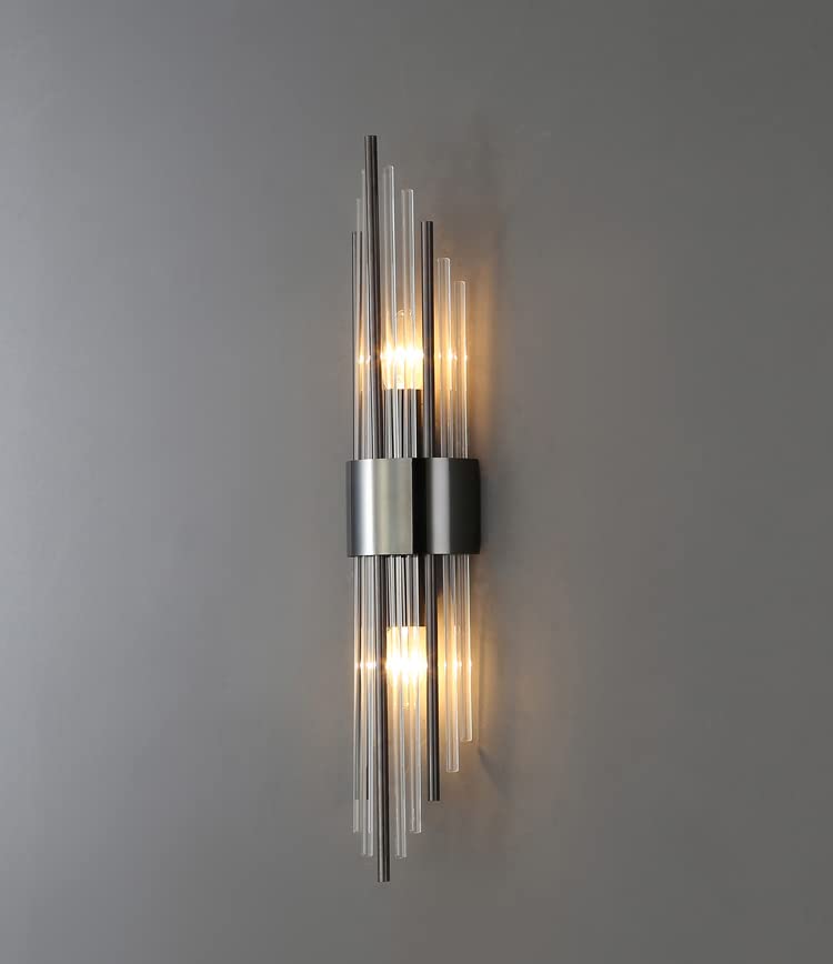 2 Light Modern Wall Sconce Black Clear Glass Crystal Vanity Light (2 Count)