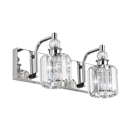 Crystal Vanity Lights 2 Lights Modern Crystal Chrome Bathroom Vanity Light for Bathroom Lighting Fixtures Over Mirror (2 Count)