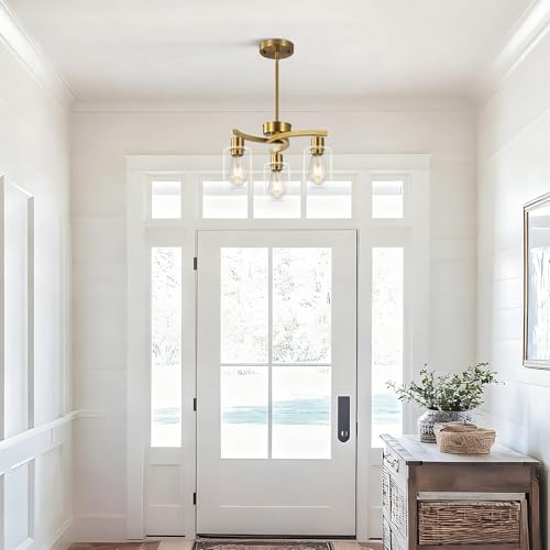 3 Light Brushed Gold Chandelier for Dining Room