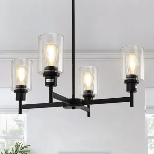 4 Light Black Chandelier for Dining Room Light Fixture
