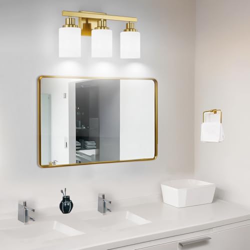 3 Light Bathroom Light Fixtures Vanity Light Brushed Gold 17in