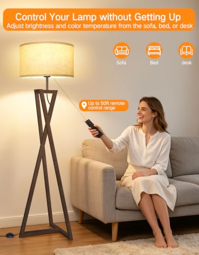 62" Wood Tripod Floor Lamp (Espresso Walnut)