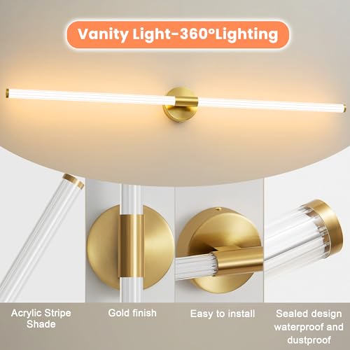 Gold Wall Sconces Set of 2 Hardwired LED Vanity Light 47"
