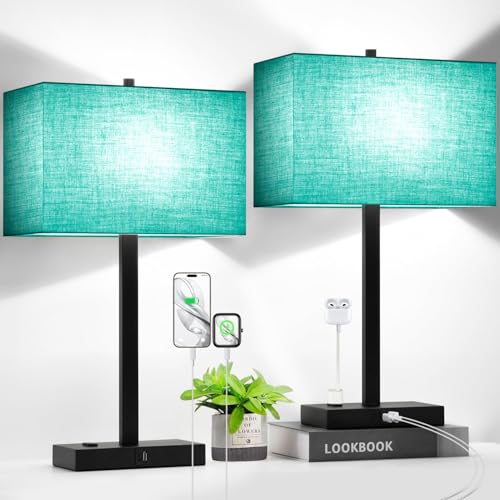 21" Set of 2 Table lamp with USB A+C & AC Outlets (2 Count)