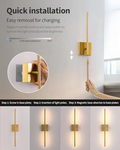 Gold 23.6" Cordless Wall Sconces Set of 2 (2 Count)