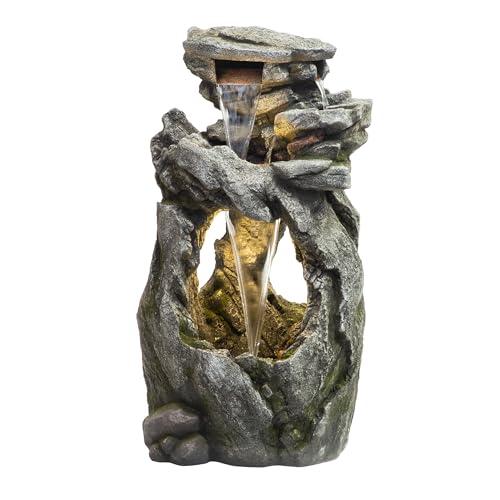 41" Tall Outdoor Cascading Rainforest Rock Waterfall Floor Fountain with LED for Gardens