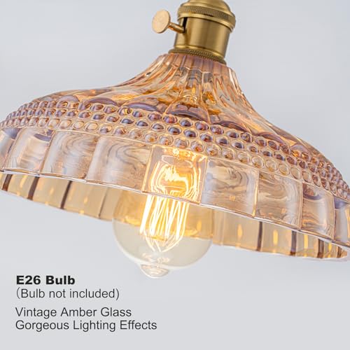 EDSILIVE Vintage Flower Glass Pendant Lights Kitchen Island 9.84" Antique Flower Amber Glass Hanging Ceiling Light Fixture with Adjustable Wire E26 Base for Dining Room Kitchen Table