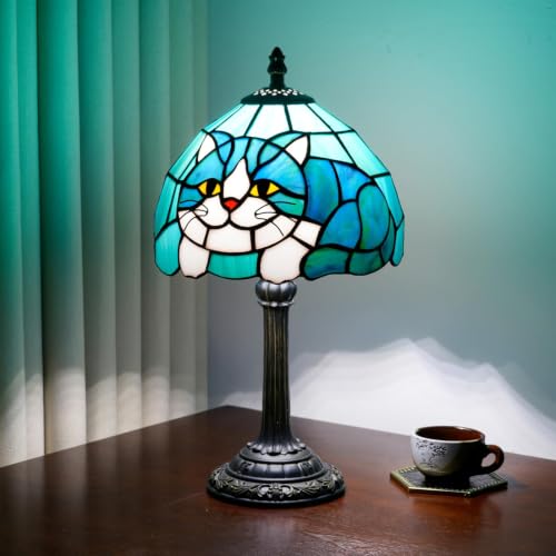 Tiffany Style Stained Glass Table Lamp Cat Small Table Lamp Bedroom Bedside Lamp Living Room Dining Room Office Decoration Desk Lamp Home Decoration Creative Gift