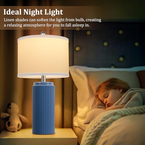 23.5" Blue Ceramic Table Lamps Set of 2 (2 Count)