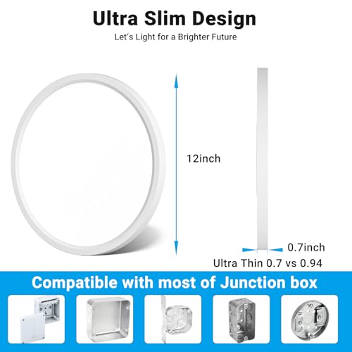 2 Pack LED Flush Mount Ceiling Light Fixture 12Inch 24W 2800LM