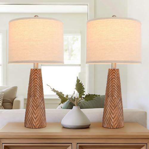 Nightstand Lamp Bedside Lamps Set of 2 Vintage Rustic Farmhouse Table Lamp 3 Way Dimmable Horizontal Stripe Light