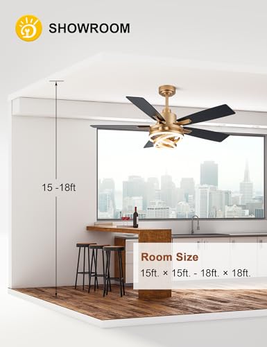 52" Black and Gold Ceiling Fans with Lights Modern Chandelier Fan