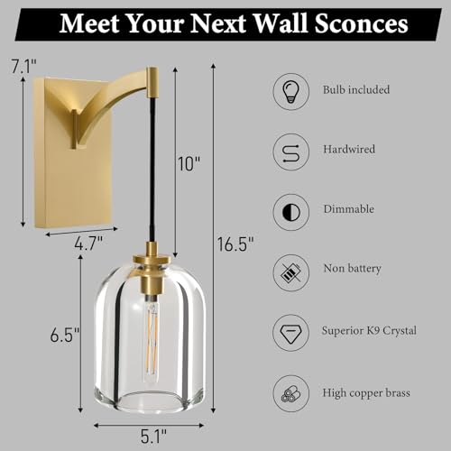 Crystal Brass Hemisphere Wall Sconce