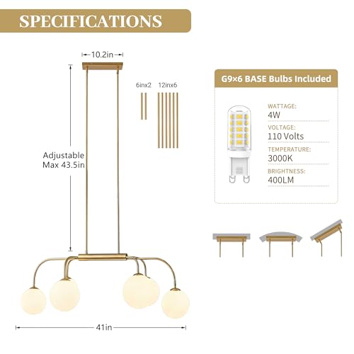 41 Inch Mid Century Modern Linear Chandelier