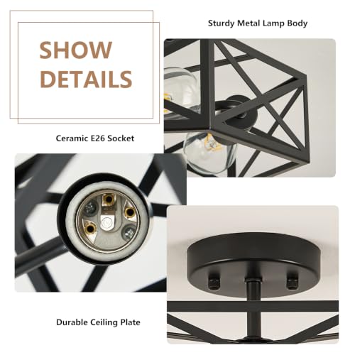 Modern Farmhouse Black Semi Flush Mount Ceiling Light 14.6 Inch (Black / 14.6 Inch)