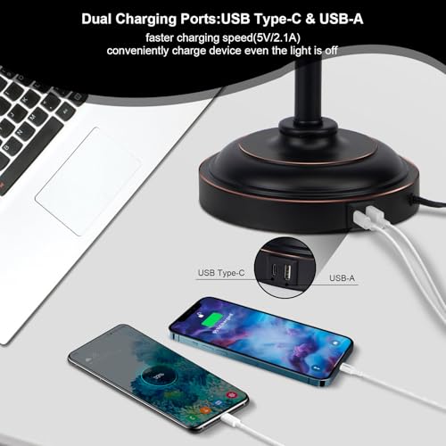 2 Pack Industrial Desk Lamp with 2 USB Charging Port (2 Count)
