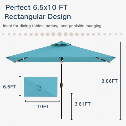 6.5 x 10ft Rectangular Patio Umbrella with Solar Lights