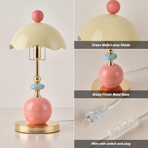 Modern Green Metal Shade Table Lamp Plug in Metal Base Desk Light with Plug Cord Switch for Bedroom Bedside Living Room