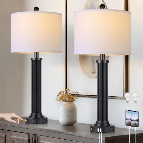 28" Tall Modern Table Lamps Set of 2 with USB C+A Ports and AC Outlet (2 Count)