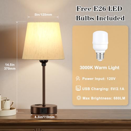 Brown Bedside Lamps Set 2 for Bedroom (2 Count)