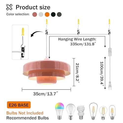 Hanging Lamp Pink Plug in Pendant Light Mid Century Modern Pendant Lamp Fixtures Nordic Hanging Light Style Pendant Lighting Metal Shade for Living Room Dining Room Bedroom Kitchen Island