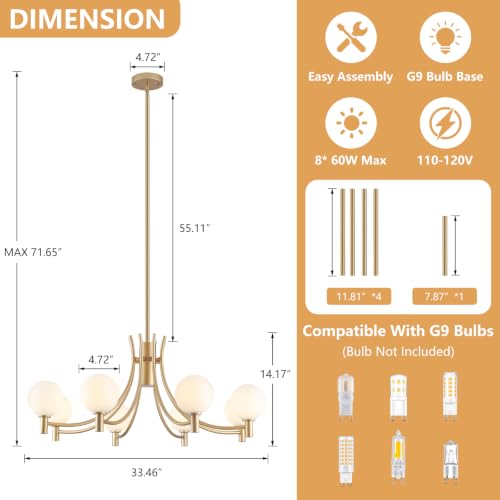 8 Light Gold Modern Sputnik Chandelier