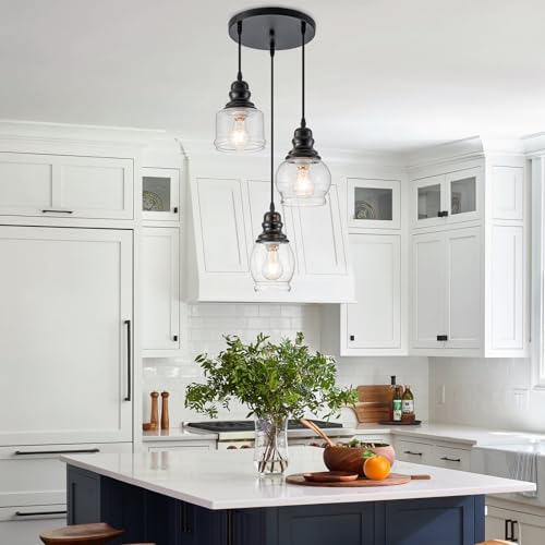 3 Light Seeded Glass Mini Pendant Lights Kitchen Island