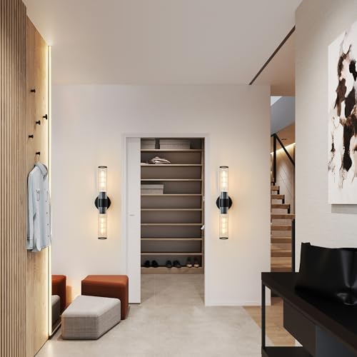 Hardwired Black Bathroom Vanity Light Threaded Glass Wall Sconce