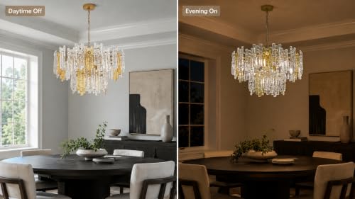 26 Inch Amber & Clear Ice Crack Crystal Glass Chandelier