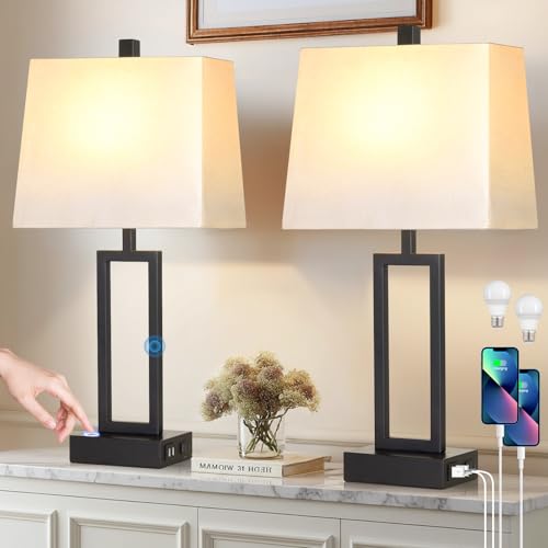 Touch Control Table Lamps with 2 USB Charging Ports & AC Outlets (2 Count)