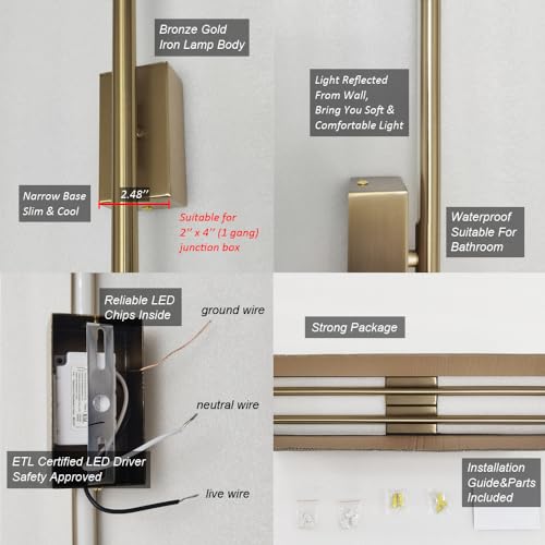 Only Suitable for Small Junction Box Set of 2 Gold Wall Lights Hardwired (2 Count)