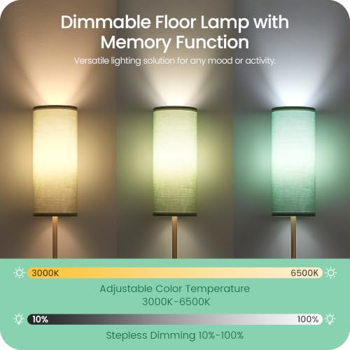 Wooden Textured Tall Slim Floor Lamp for Living Room with Remote and Foot Switch