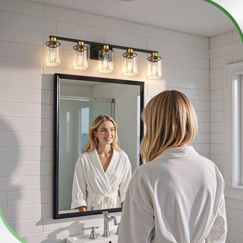 5 Light Black Gold Bathroom Light Fixture Over Mirror (5 Count)