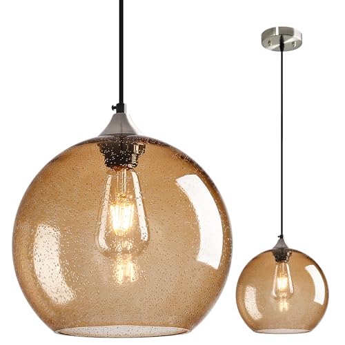 Light Brown Glass Pendant Lights Kitchen Island Globe Pendant Light Fixtures Modern Pendant Lighting for Bedroom Living Dining Room Light Fixture