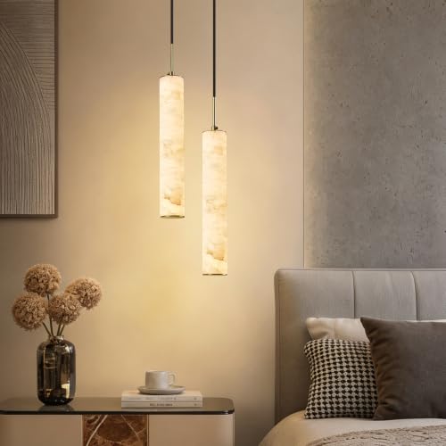 Gold Natural Alabaster Long Tube Kitchen Island Pendant Lights