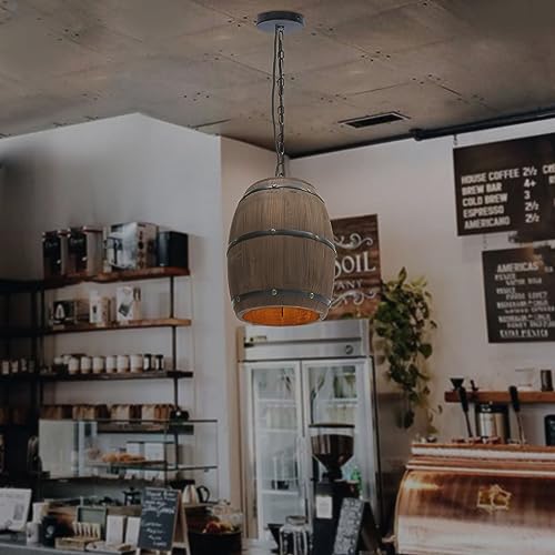 Wooden Wine Barrel Chandelier Bar Cafe Lights Vintage Rustic Wine Barrel Decor Hanging Light Kitchen Light Fixtures Pendant Lamp Barrel Shade Ceiling Light Farmhouse Pendant Light