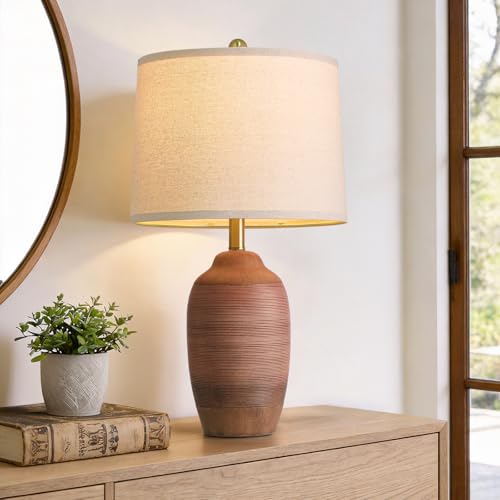 24.5" Single Rustic Terracotta Brown Handcrafted Ceramic Table Lamp 5FT Cord