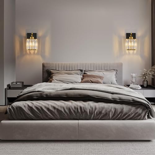Modern Wall Sconce Set of Two Indoor Wall Lamp Black Gold Wall Sconces Crystal Wall Light Bathroom Vanity Light Fixtures Wall Mounted Room Sconce Wall Lighting (2 Count)