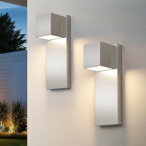 2 Pack Modern LED Outdoor Wall Light (Nickel)