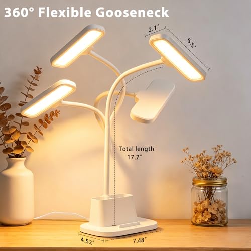 LED Desk Lamp for Dorm Small Desk Lamp with Pen Holder 5 Color Modes White (White)