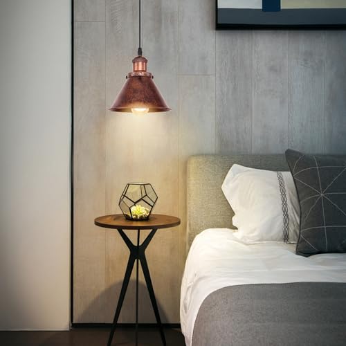 2Pcs Farmhouse Pendant Light Rustic Cone Shade Mounted Fixture Hanging Ceiling Lamp Antique Painted Finish Small Size Light (2 Count)