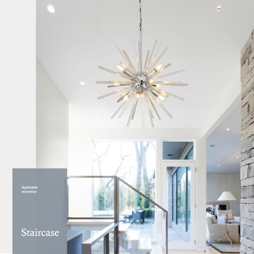 23.6" 9 Light Crystal Sputnik Chandelier Modern Adjustable Firework Globe High Ceiling Fixture for Living Room