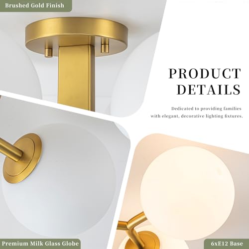6 Light Semi Flush Mount Glass Ceiling Light Milk Globe