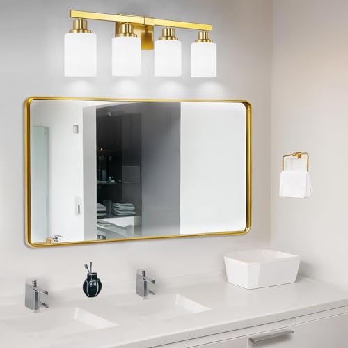 4 Light Gold Vanity Light Modern Bathroom Light Over Mirror 24in