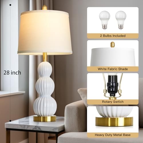 28" White Ceramic Table Lamps Set of 2 (2 Count)
