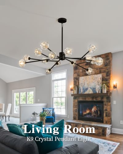 Modern Black 43" 15 Lights Crystal Chandelier