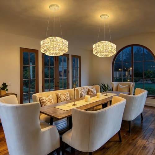 LED Chandeliers for Dining Room LED Dimmable Pendant Lights for Kitchen Island Crystal Adjustable Chandelier for Bedroom Hallway Entrance 12" Gold Light