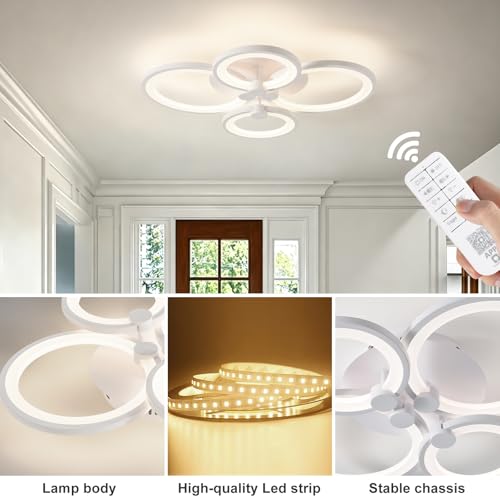 Modern LED Ceiling Lights Fixture Dimmable Flush Mount White Acrylic 4